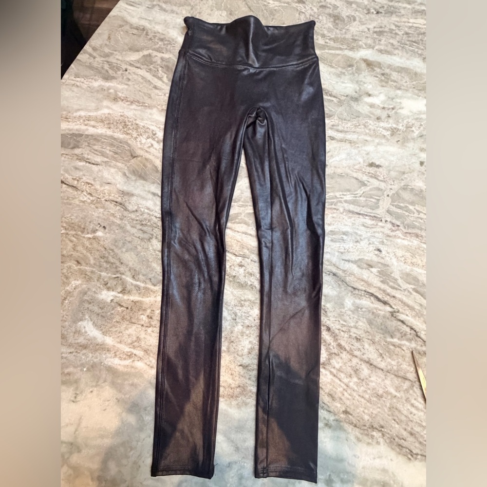Spanx Faux Leather Leggings Petite Small Black High Rise Shaping Pants